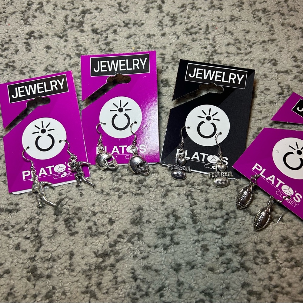BUNDLE 4 Silver Football Theme Earrings